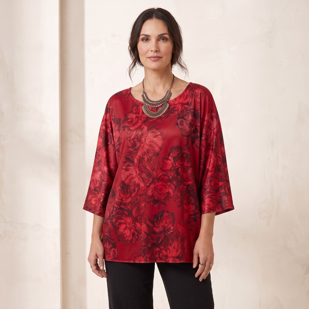 Slim Factor Velvet Tunic Top Crimson Red Floral Witchy 90s Dark Romantic Goth L